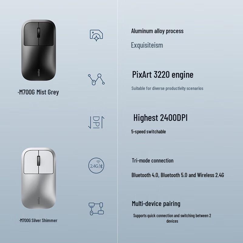 Rapoo M700G Ergonomic Wireless Dual-Mode Silent Mouse