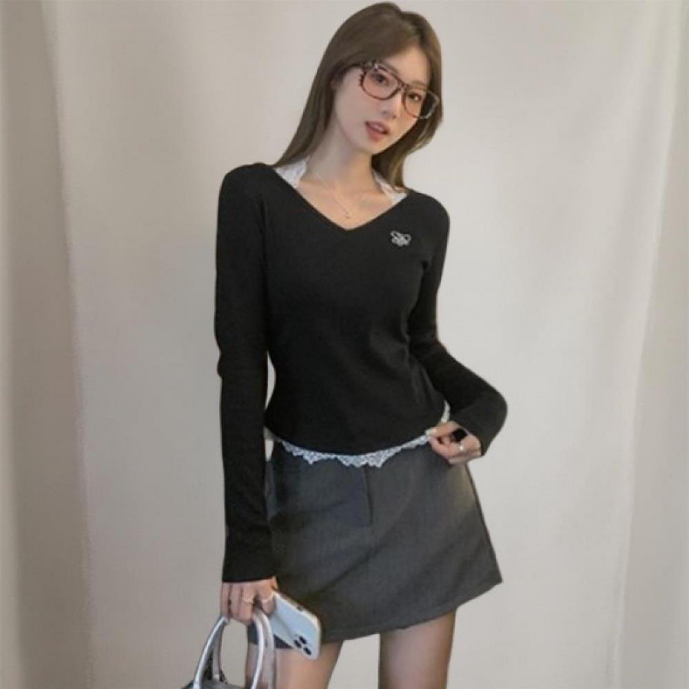 New ArriValS Open Run Women S V Neck Layered Long SleeVe Lace T ShirT