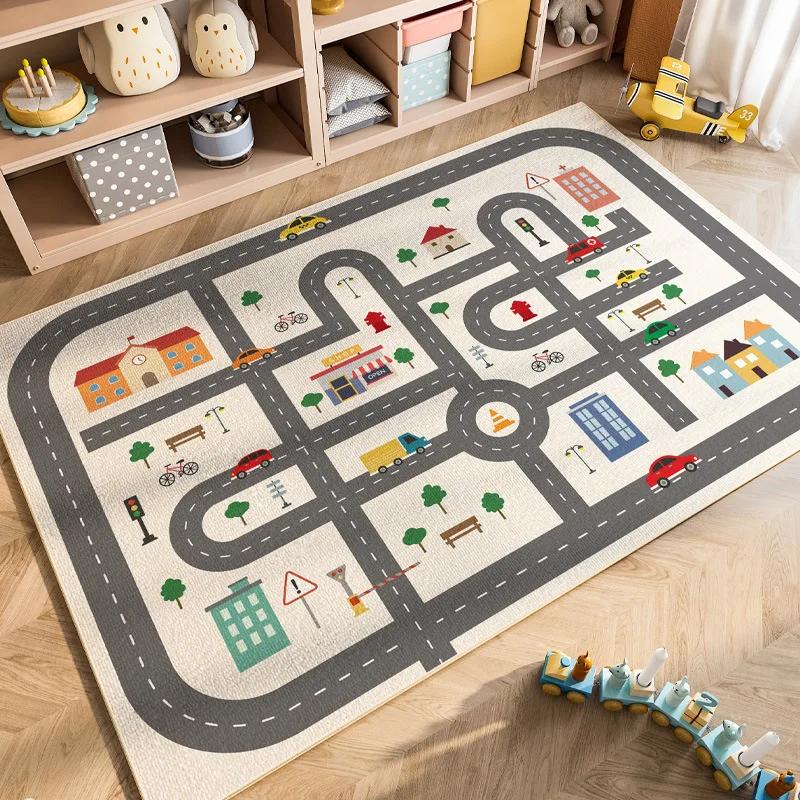 1 Stück Cartoon Auto Verkehr Spiele Fußmatte, Rutschfester Teppich, Geeignet für Wohnzimmer, Schlafzimmer, Badezimmer, Ferienhaus Dekoration