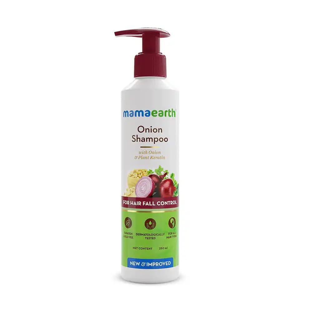Mamaearth Onion Shampoo For Hair Growth And Hair Fall Control With Keratin For Men And Women, 250ml, Nourishes, Strengthens, Smoothens Hair
