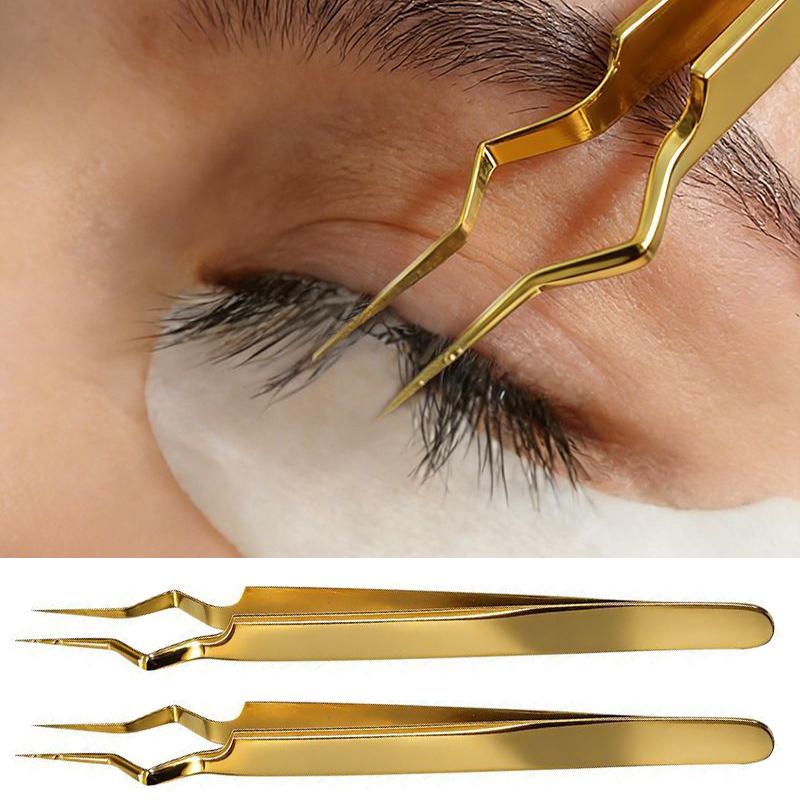 Stainless Steel Eyelash Extension Tweezers Curved Tip Tweezers Lash Applicator Extension Supplies DIY 3D 6D Makeup Beauty Tools