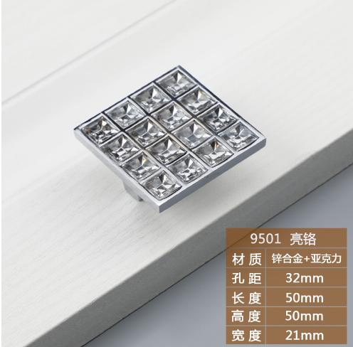Modern Crystal Glass Knobs Cabinet Handles Silver Crystal Cupboard Pulls Drawer Knobs Kitchen Furniture Handle Hardware