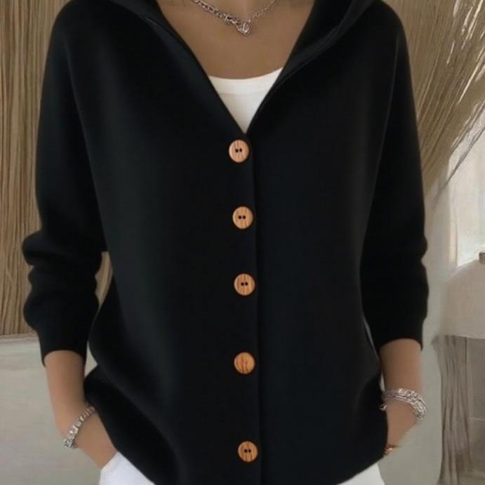 Women's Knit Hooded Cardigan Sweater - Solid Color, Casual Fashion for Autumn & Winter In Europe & America