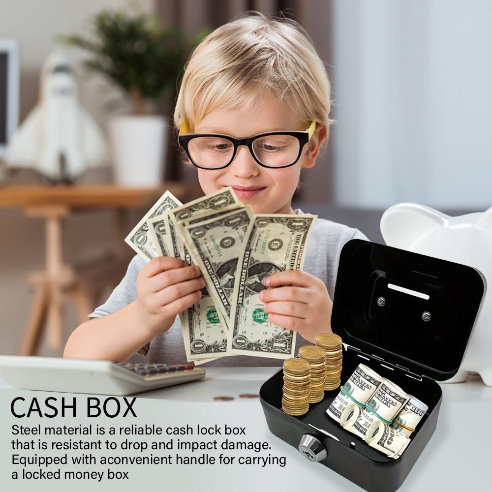 Lockable Metal Money Safe Box with Key – Compact, Portable Piggy Bank for Kids