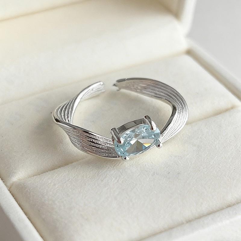 PANJBJ 925 Sterling Silver Zircon Rings for Women Couple Minimalist BLue Stone Jewelry Birthday Gift Prevent Allergy Wholesale