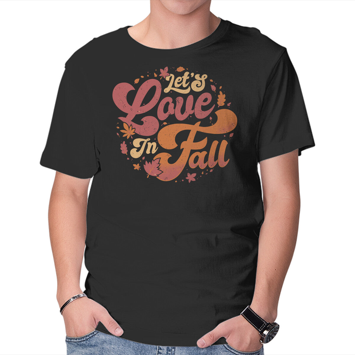 Unisex Crew Neck T-Shirt Let s Love In Fall Graphic Short Sleeve Casual Tee XXXL