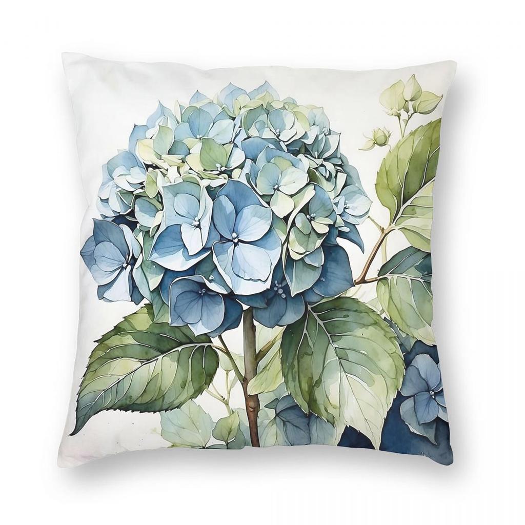 Watercolor Hydrangea Pillowcase Polyester Linen Velvet Printed Zip Decorative Sofa Cushion Cover