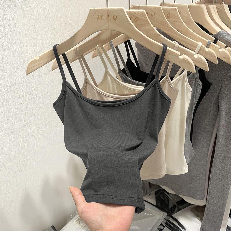 

Женская серая хлопковая майка - Лето 2024, Без подкладки на груди, Сексуальная и универсальная X-Large темно-серого