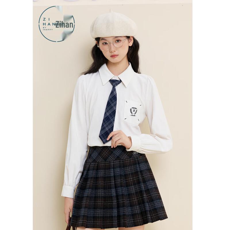 

ZIHAN Women s Preppy Style Embroidered Long-Sleeve Tie Shirt M