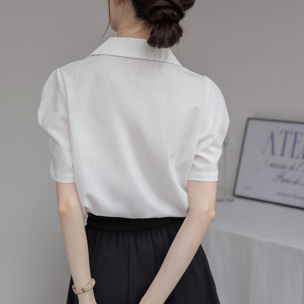 GMXIA Dámská košile s krátkým rukávem Letní Dojíždění Profesionální Jednoduchá Móda Jednořadá Košile s výstřihem do V