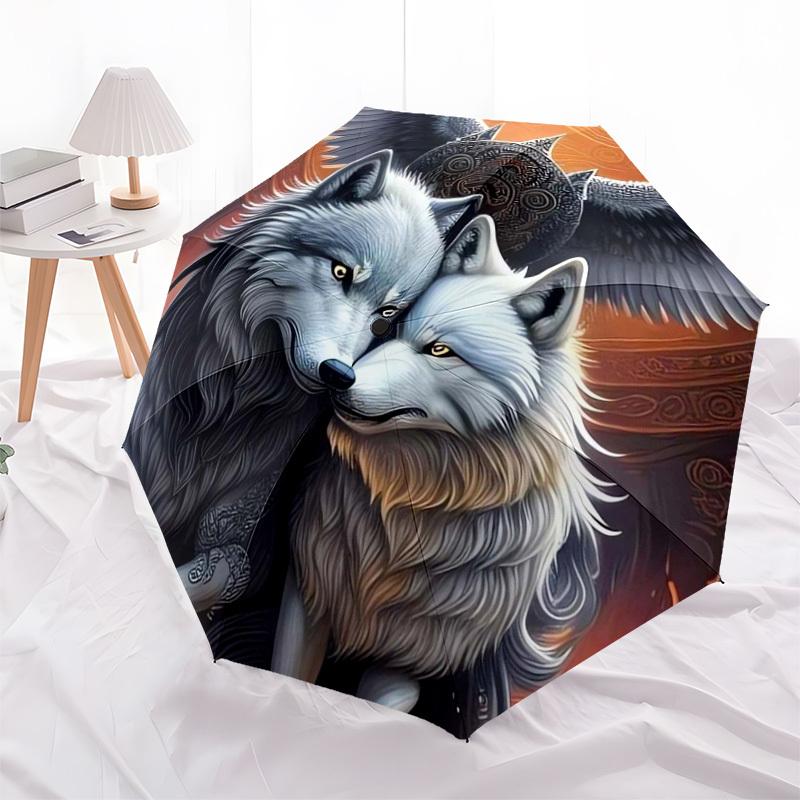 1pc Winged Wolves in Viking Helmets Umbrella with Plastic Handle,Suitable for All Seasons Home Travel Outdoor UmbrellaDD967