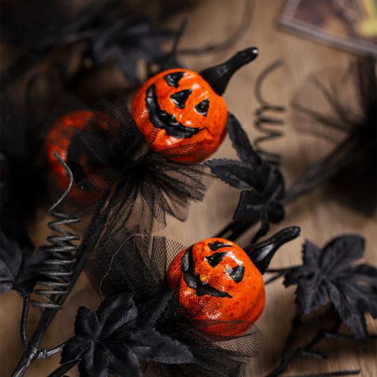 Artificial Halloween Stem Faux Curly Willow Branch with Pumpkin And Black Maple Leaves Gothic Fake Twig Picks for Vase DIY Home Decor