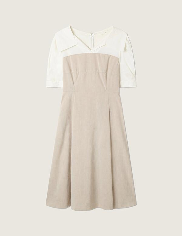 ROEM Open Collar Woven Matching Long Dress Rmowg24R12