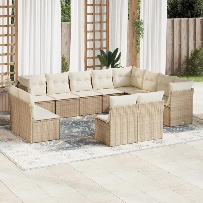 VidaXL Salon de jardin avec coussins 12 pcs beige résine tressée 3250307