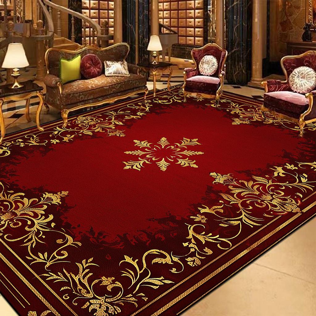 European Style Red Rugs for Living Room Luxury Home Decor Carpet Large Size Non-slip Lounge Rug Bath Absorbent Rugs Customizable