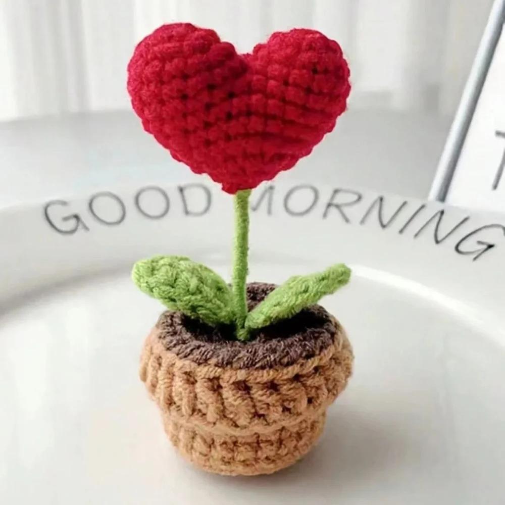 Gancho Tejido Terminado Planta Pequeña en Maceta Flor de Simulación Planta en Maceta Decoración Floral Regalo Creativo Adorno