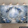 2D Vintage Metalltor Blaue Hortensie Weiße Rose Gartenweg Kulisse Brautparty Fotokabine Hintergrund