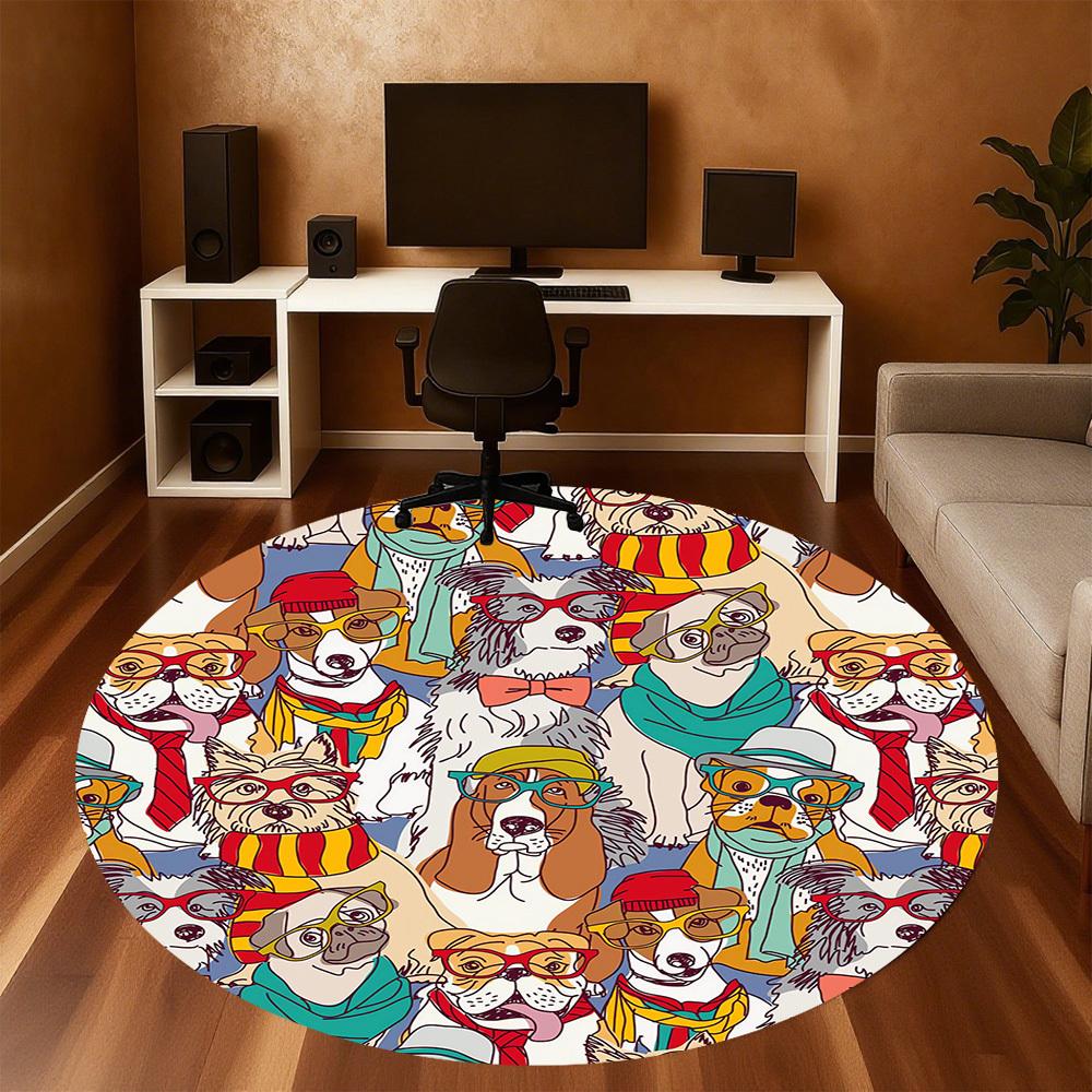 1pc dogs glasses Round Chair mat Area Rug - Non-Slip, Floor Mat for Office, Bedroom, and Indoor Decor c1118242