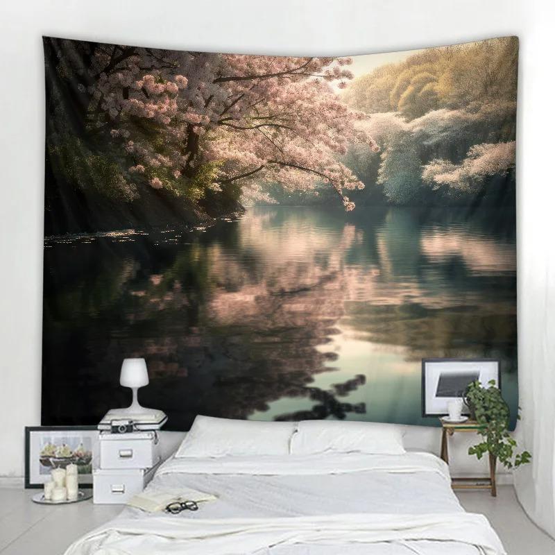 Bohemian Zimmerdekor Natürliches Wandbehang Mandala Gartenszene Psychedelischer Teppich Hippie Schlafzimmer Stoffteppich