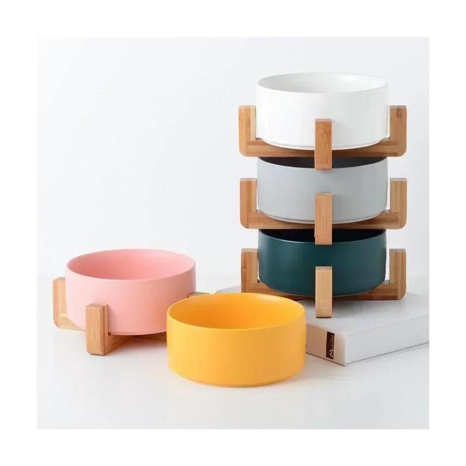 1 Pcs Pet Bowl Cat Dog Wooden Rack Bowl Large Capacity Cat Food Water Feeder Bowl Home Pet Small Ceramic Accessories