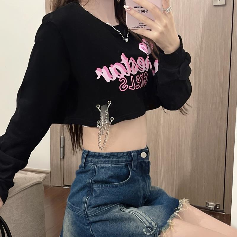 New Fall Women'S Monogram Print Ultra Short Crop Sweet Hoodie Women'S Design Sense Niche Top