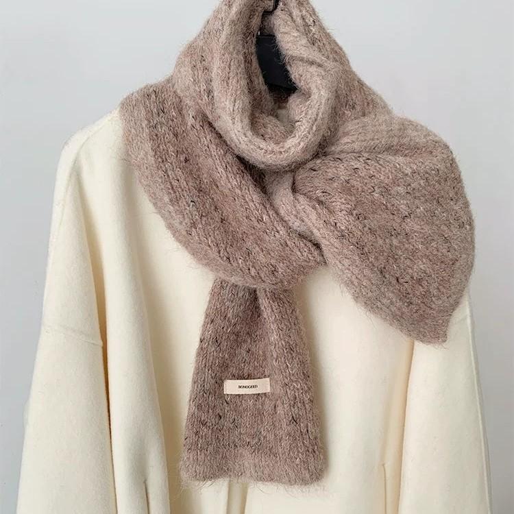 Xiaoxiangfeng Color Blocked Wool Scarf for Women Winter High End Thickened Warm Mohair Knitted Shawl Scarf for Students