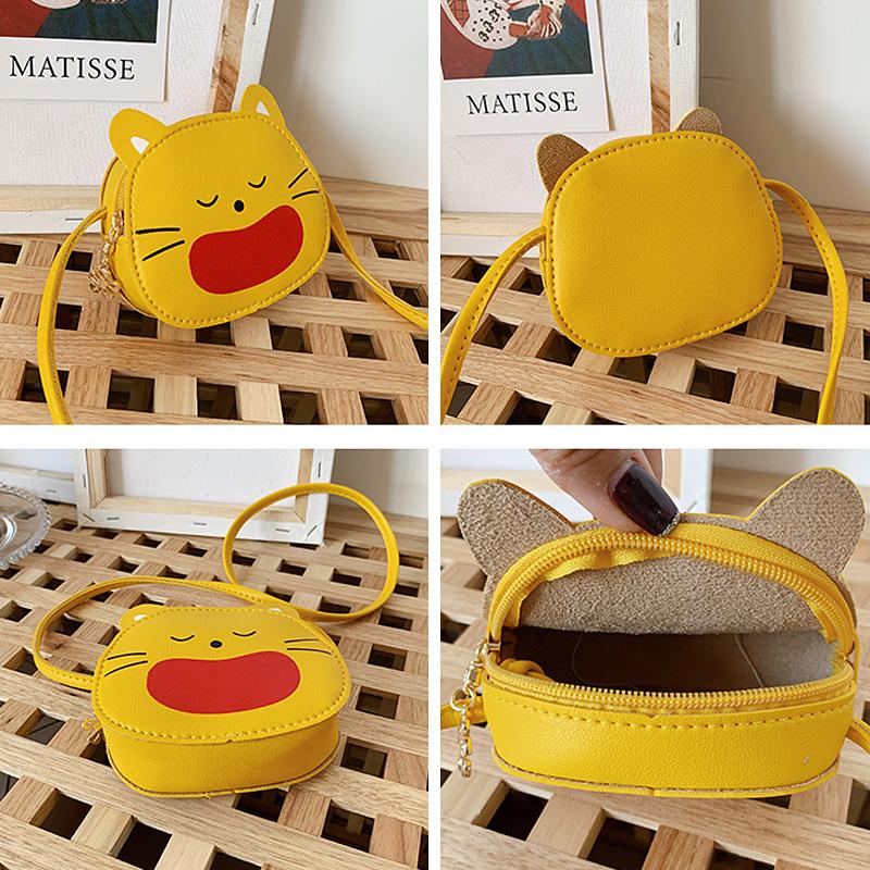 Niedliche Katzen-Münzbörse Mini-Umhängetasche Weiches Leder Kleines Mädchen Kleine Reißverschluss Cartoon-Umhängetasche für Geschenke Schlüsseltasche