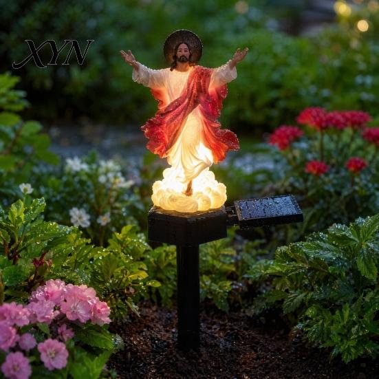 Weatherproof Garden Jesus Statue Solar Light, Religious Outdoor Waterproof Lighted Landscape Decor Figurine, Pathway Light for Yard Lawn Patio