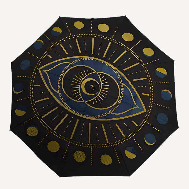 Elegant Gold Evil Eye Umbrella, Portable 3-Fold Umbrella for Men & Women, Valentine's D