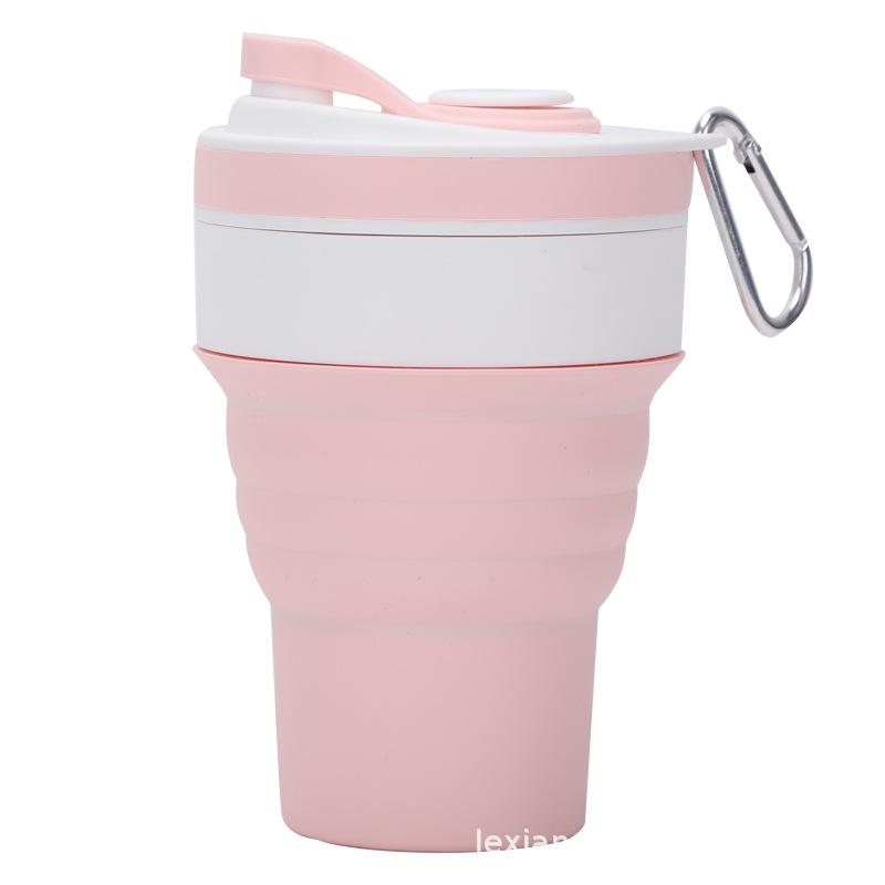 350Ml Large-Capacity Water Cup Travel Convenient Water Bottle Silicone Sports Water Bottle Foldable Coffee Cup and Carry-On Cup розовый