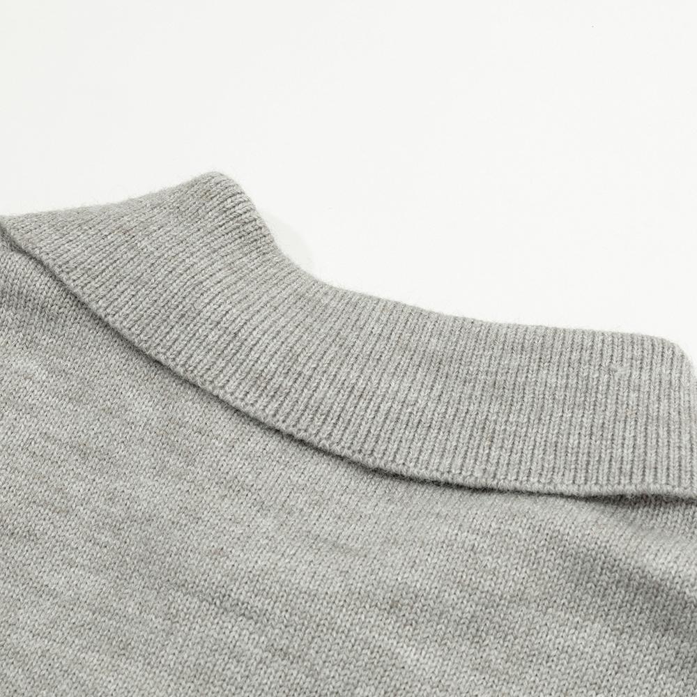 AMI White Heart-shaped Jacquard Alpaca Wool Blended Loose Sweater Polo Collar Men Pullover Sweater