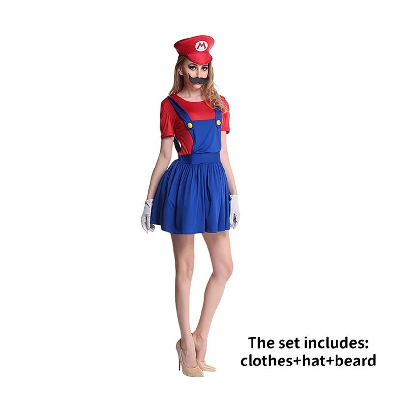 Anime Super Mario Bros Costume Jumpsuit Mario Luigi Cosplay Costume Hat Beard Suit Halloween Costumes For Adult S-120(Height 120cm)