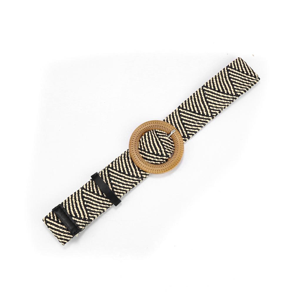 Bohemian Cotton And Linen Wind Pp Grass Woven Belt Women'S Round Square Buckle Dress Retro Women'S Belt
