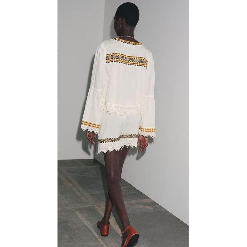 Za Autumn New Women Clothes 2025 Western Style Fashion Simple Embroidery Shirts Shorts 2903241 2903242