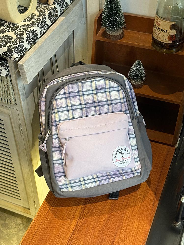 

Large-capacity contrasting color plaid junior high school backpack, new student commuting light schoolbag, versatile computer backpack