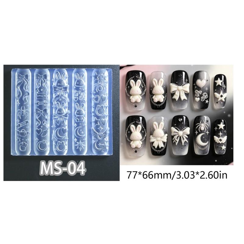 Silicone Nail Art Mold Flexible 3D Embossed Shaping Tool for DIY Nail Decoration, Salon Work and Small Craft Projects
