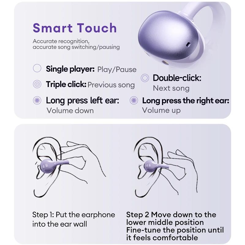 Original Lenovo LK6 Wireless Bluetooth 5.4 Ear Clip Headphone HIFI Sound Quality ENC Noise Reduction Earphones Long Endurance Earsets