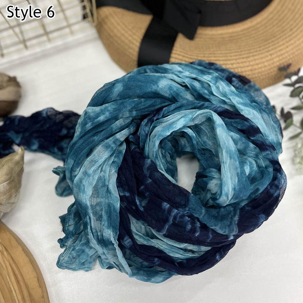 Solid Color Cotton Hemp Scarf Warm Neck Wrap Chic Shawl Pleated Long Scarves Vintage Wrinkled Decor Twisted Soft Muffler