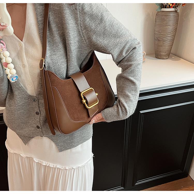 Autumn Winter Women's One Shoulder Underarm Bag Luxury Texture PU Suede Commuter Handbags Vintage Versatile Crossbody Bags