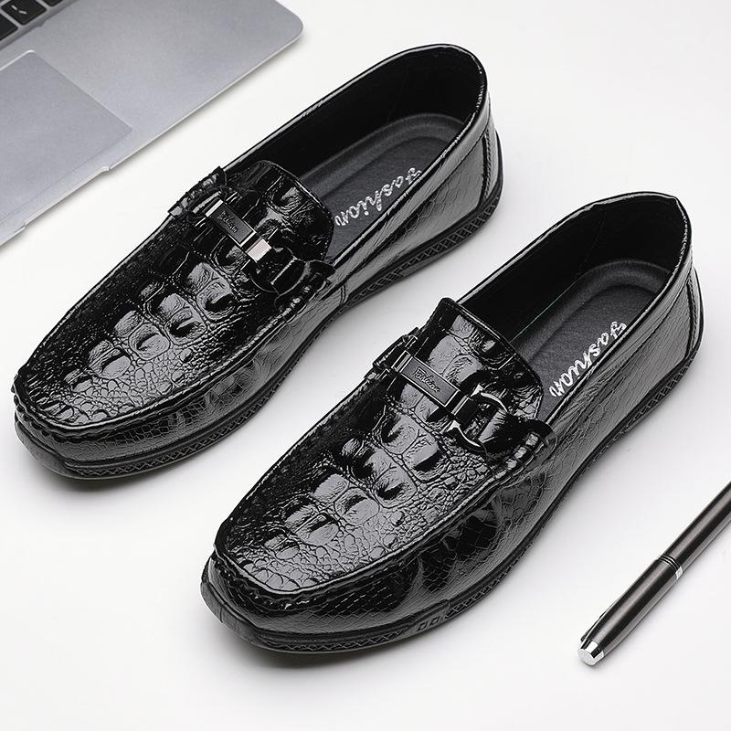 

Doudou shoes men s spring and summer new patent leather crocodile pattern bright leather casual shoes fashion business lazy one pedal leather shoes me 39