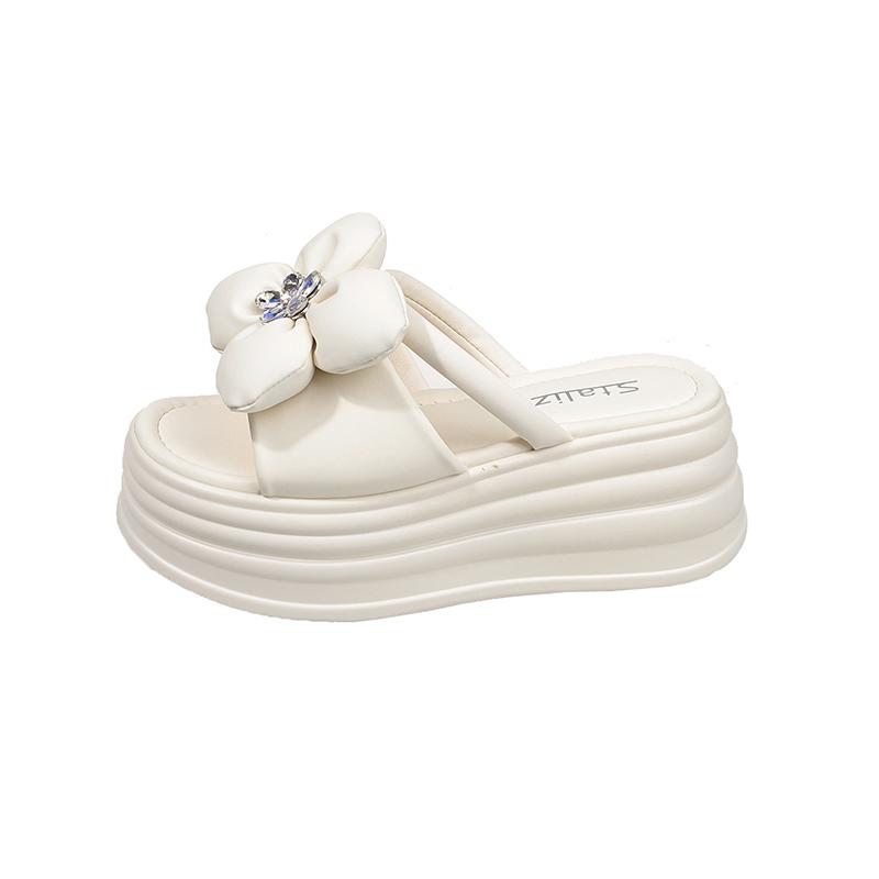 Fashion 8CM High Heels Slippers Women 2025 Summer New Thick-Soled Ladies High Platform Flower Beach Sandals Flip Flops Shoes
