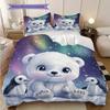 Polar Bear Pattern Bedding Quilt Set Quilt Cover Pillowcase Home Decoration Birthday Gift (1 * Duvet Cover + 2 * Pillowcase, Without Core)