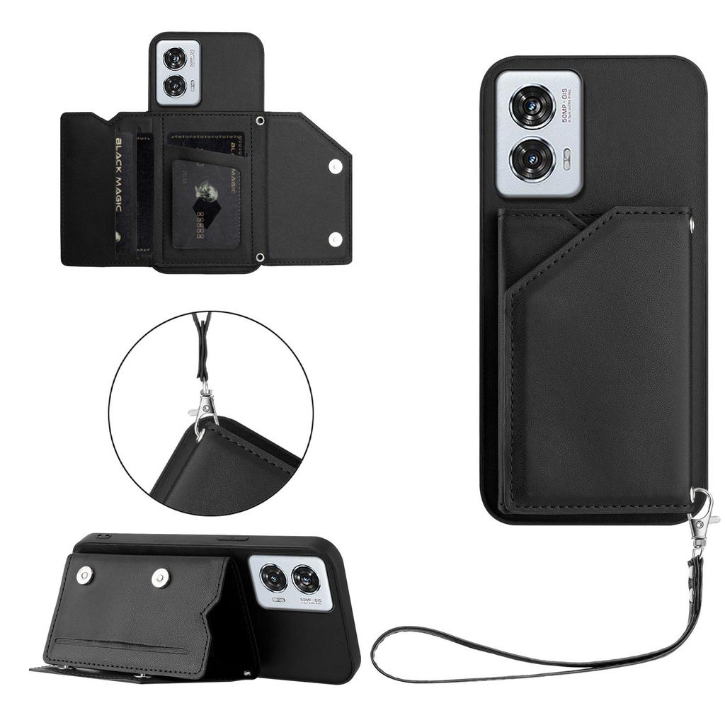 For Motorola Edge 50 Fusion 5G Etui Kortholder Støtte Skin-Touch Telefondeksel med Håndleddsstropp