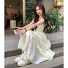 Summer 2025 Women's Ruffle Strap Sundress - Sweet French Waist-Slimming Long Dress