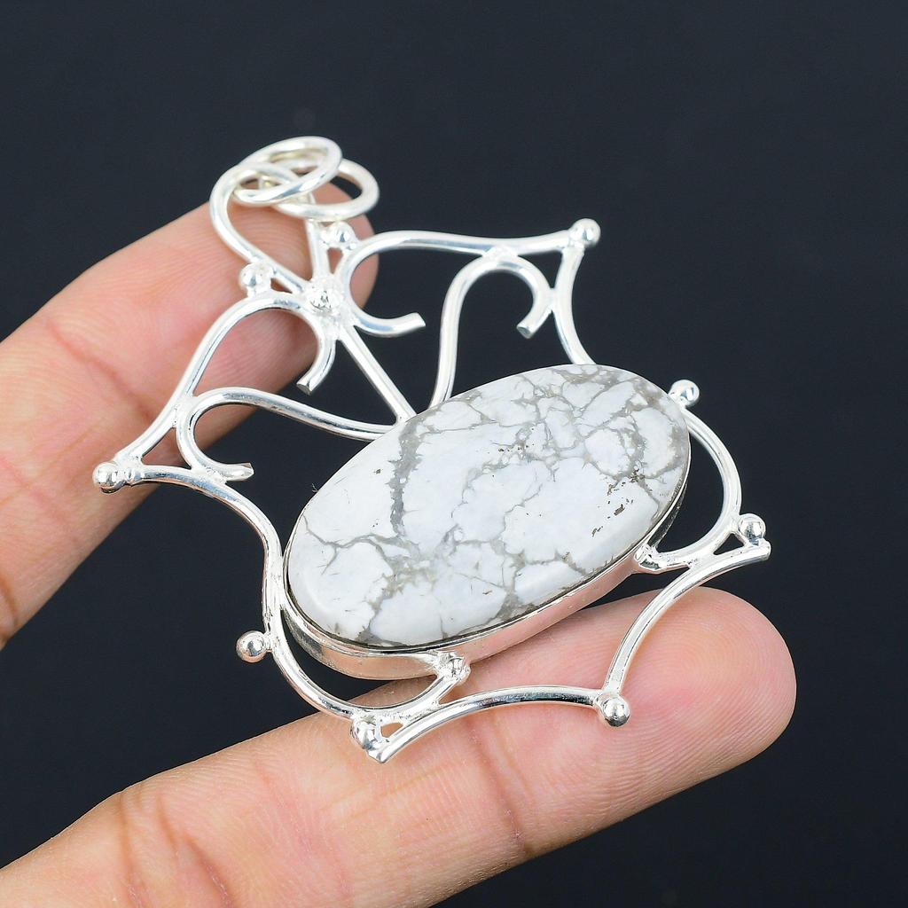 Womens day Sale 925 Silver Oval Howlite Stone Anniversary Boho Pendant Jewelry
