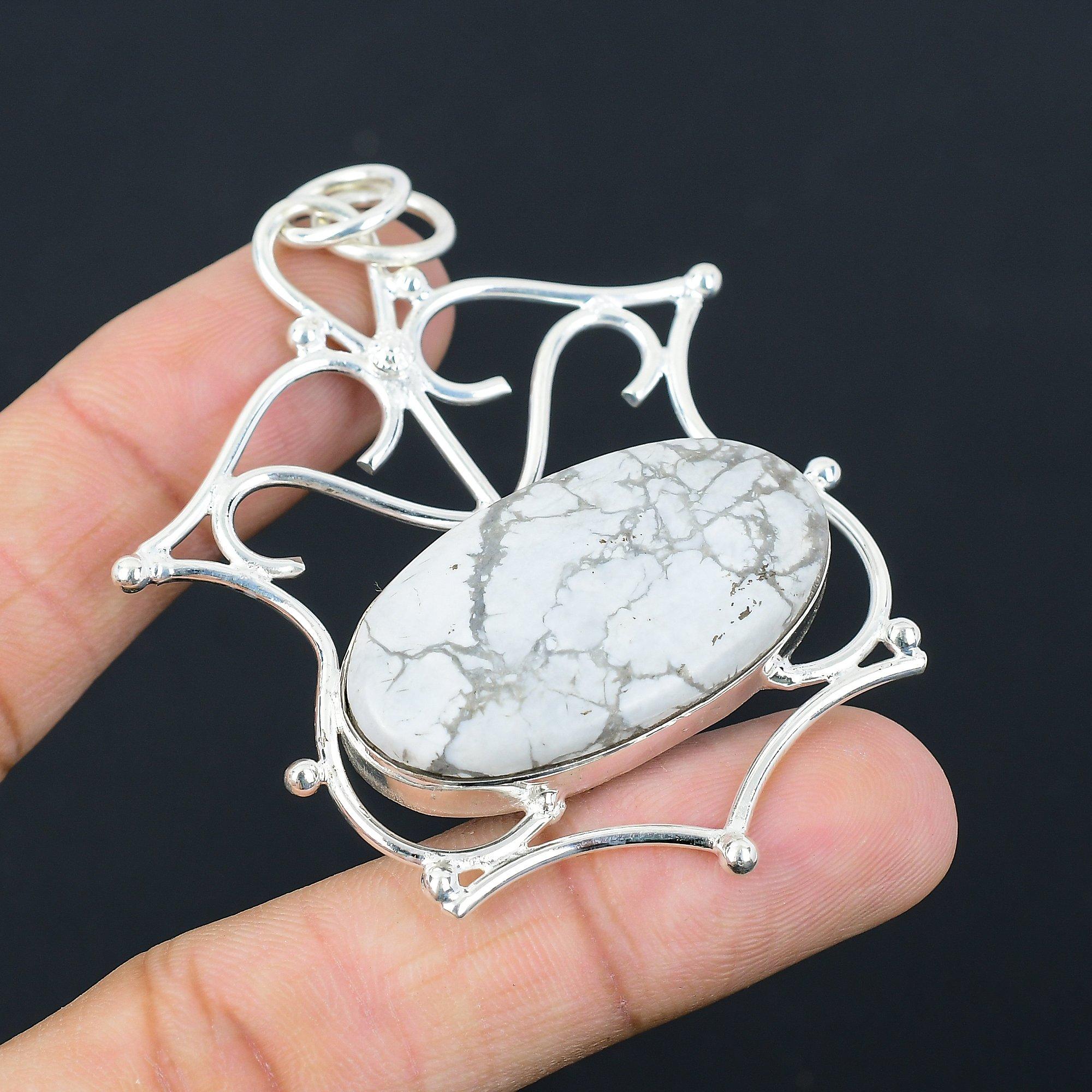 Womens day Sale 925 Silver Oval Howlite Stone Anniversary Boho Pendant Jewelry