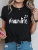 Women's T Shirt Short Sleeve Matching Family Momlife Letter Print Crew Neck Casual Daily Top for Summer Spring