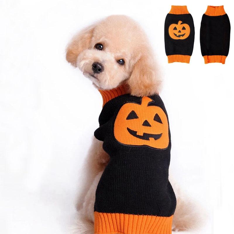 Halloween Small Dog Clothes Pet Sweater Warm Pumpkin Coat For Cute Puppies