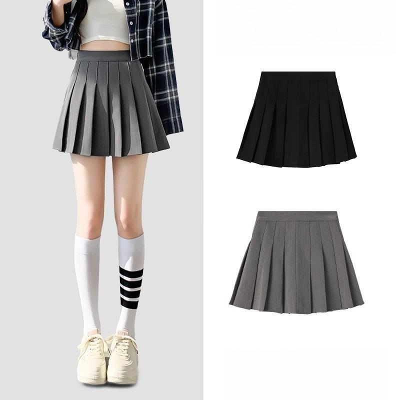 Grey Pleated Skirt for Women Spring Autumn Lightweight Slimming High-Waisted A-line Short Skirt Casual All-match Versatile JK Preppy Skirt