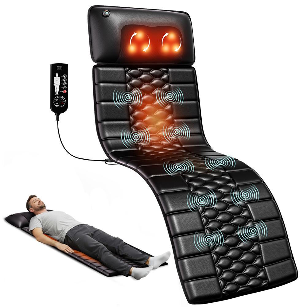 Shiatsu Full Body Massage Mat with Heat, Detachable Massager Pad, 10 Vibrating Motors, 9 Intensity Levels, Relax at Home Office US Plug